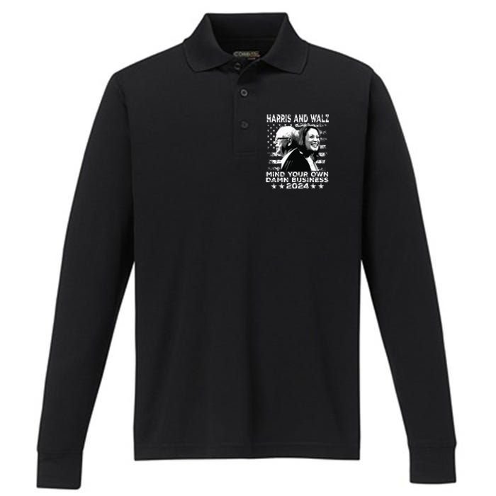 Walz Waltz 2024 Mind Your Own Damn Business Performance Long Sleeve Polo