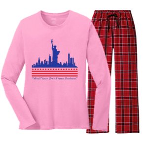 Waltz Walz 2024 Mind Your Own Business Campaign Art Women's Long Sleeve Flannel Pajama Set 