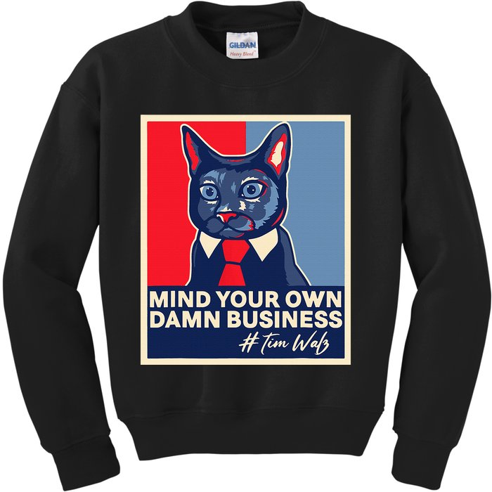 Walz Mind Your Own Damn Business Harris Waltz Cat Lady  Kids Sweatshirt