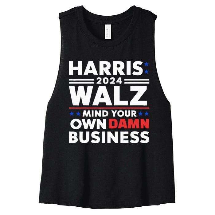 Walz Waltz 2024 Mind Your Own Damn Business Women's Racerback Cropped Tank