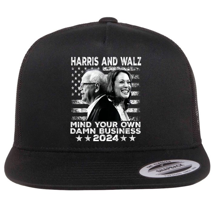 Walz Waltz 2024 Mind Your Own Damn Business Flat Bill Trucker Hat