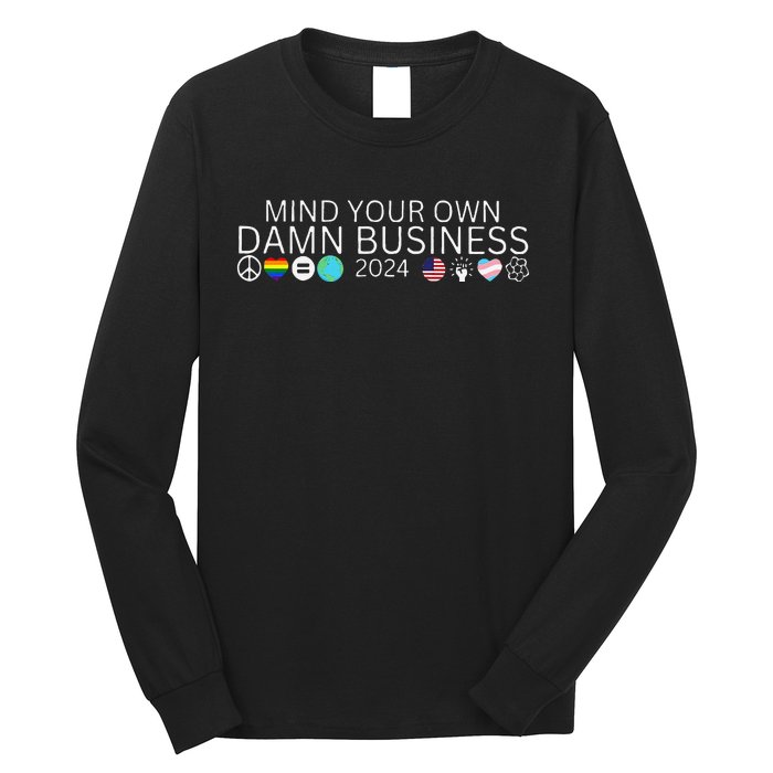 Walz Waltz 2024 American Flag Mind Your Own Damn Business Gift Long Sleeve Shirt