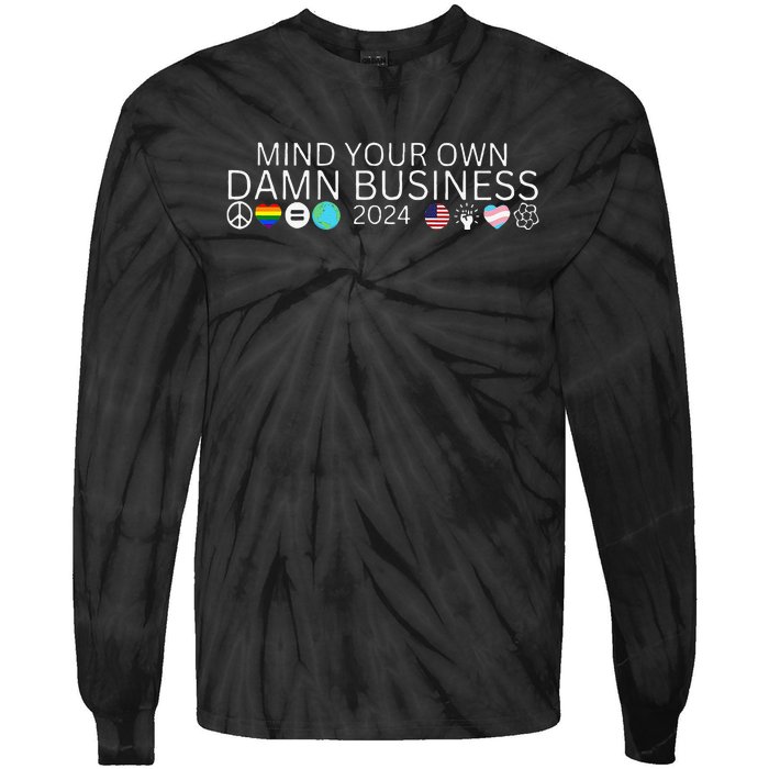 Walz Waltz 2024 American Flag Mind Your Own Damn Business Gift Tie-Dye Long Sleeve Shirt