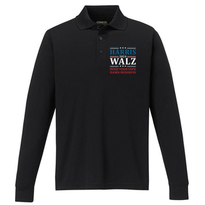 Walz Waltz 2024 Mind Your Own Damn Business Performance Long Sleeve Polo