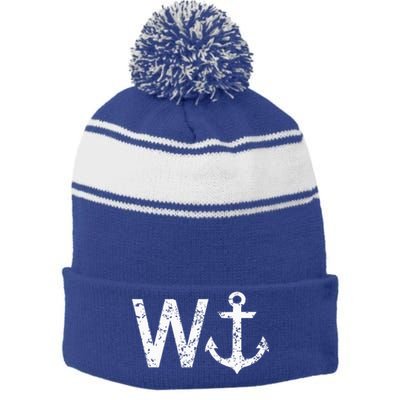 Wanker W Anchor Stripe Pom Pom Beanie