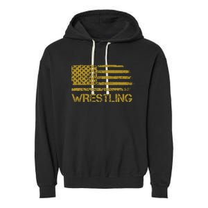 Wrestling Wrestler American Usa Flag Patriotic Garment-Dyed Fleece Hoodie