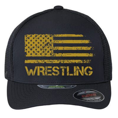 Wrestling Wrestler American Usa Flag Patriotic Flexfit Unipanel Trucker Cap
