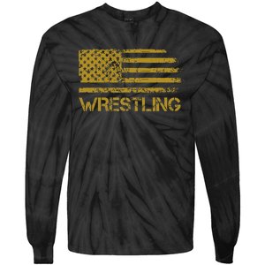 Wrestling Wrestler American Usa Flag Patriotic Tie-Dye Long Sleeve Shirt