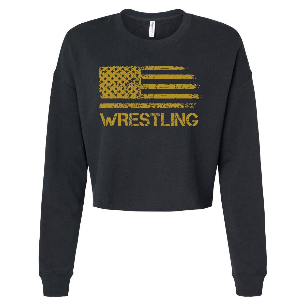 Wrestling Wrestler American Usa Flag Patriotic Cropped Pullover Crew