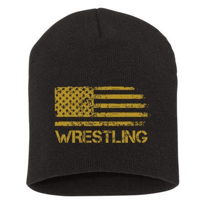 Wrestling Wrestler American Usa Flag Patriotic Short Acrylic Beanie