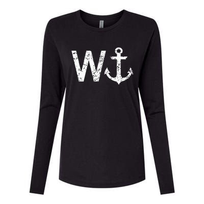 Wanker W Anchor Funny Nautical Insult Wordplay Cruise Sail Womens Cotton Relaxed Long Sleeve T-Shirt