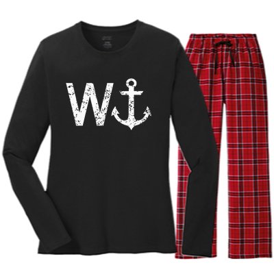 Wanker W Anchor Funny Nautical Insult Wordplay Cruise Sail Women's Long Sleeve Flannel Pajama Set 