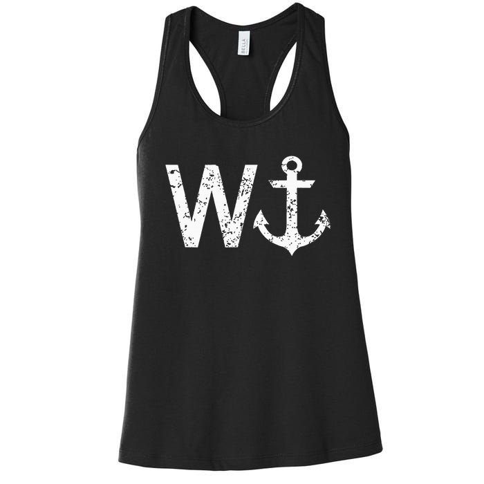 Wanker W Anchor Funny Nautical Insult Wordplay Cruise Sail Women's Racerback Tank