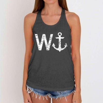 Wanker W Anchor Funny Nautical Insult Wordplay Cruise Sail Women's Knotted Racerback Tank