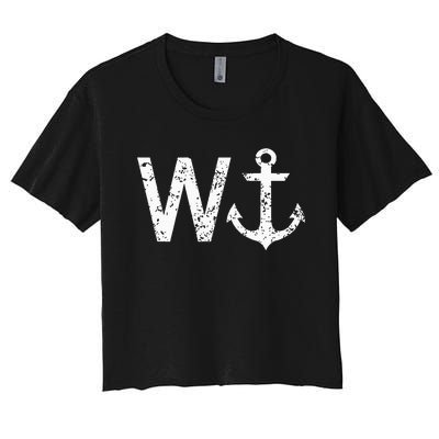 Wanker W Anchor Funny Nautical Insult Wordplay Cruise Sail Women's Crop Top Tee