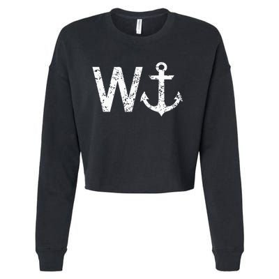 Wanker W Anchor Funny Nautical Insult Wordplay Cruise Sail Cropped Pullover Crew