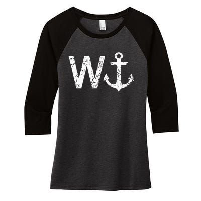 Wanker W Anchor Funny Nautical Insult Wordplay Cruise Sail Women's Tri-Blend 3/4-Sleeve Raglan Shirt