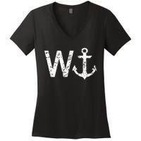 Wanker W Anchor Funny Nautical Insult Wordplay Cruise Sail Women's V-Neck T-Shirt