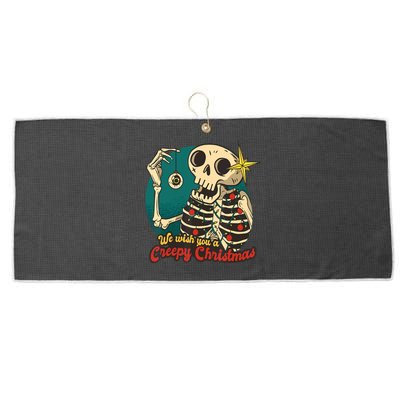 We Wish A Creepy Merry Christmas Lights Funny Skeleton Skull Gift Large Microfiber Waffle Golf Towel