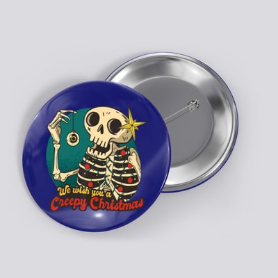 We Wish A Creepy Merry Christmas Lights Funny Skeleton Skull Gift Button