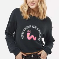 Worm With A Mustache James Tom Ariana Reality Funny Matching Cropped Pullover Crew