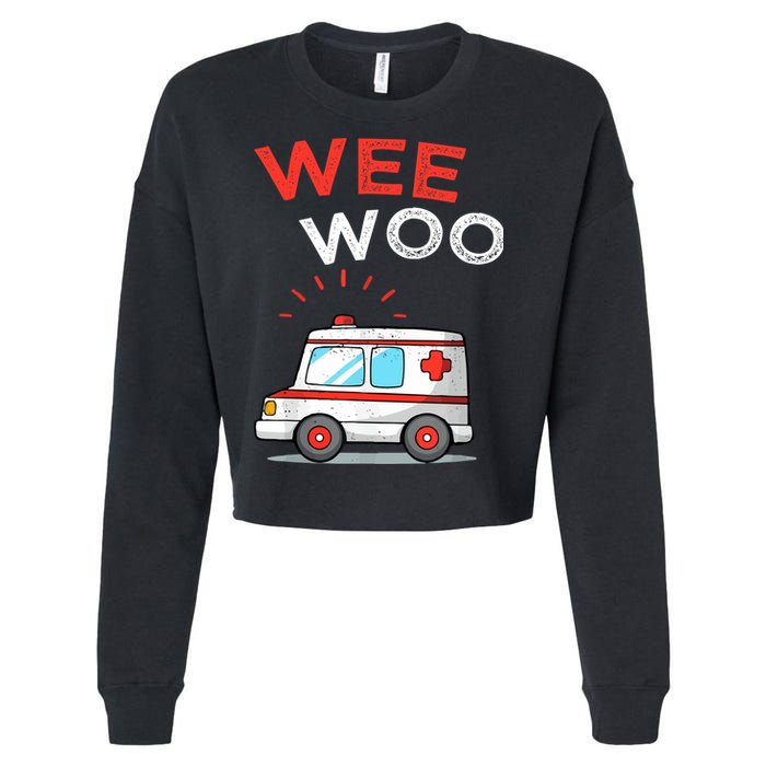 Wee Woo Ambulance Amr Funny Ems Emt Paramedic Cropped Pullover Crew