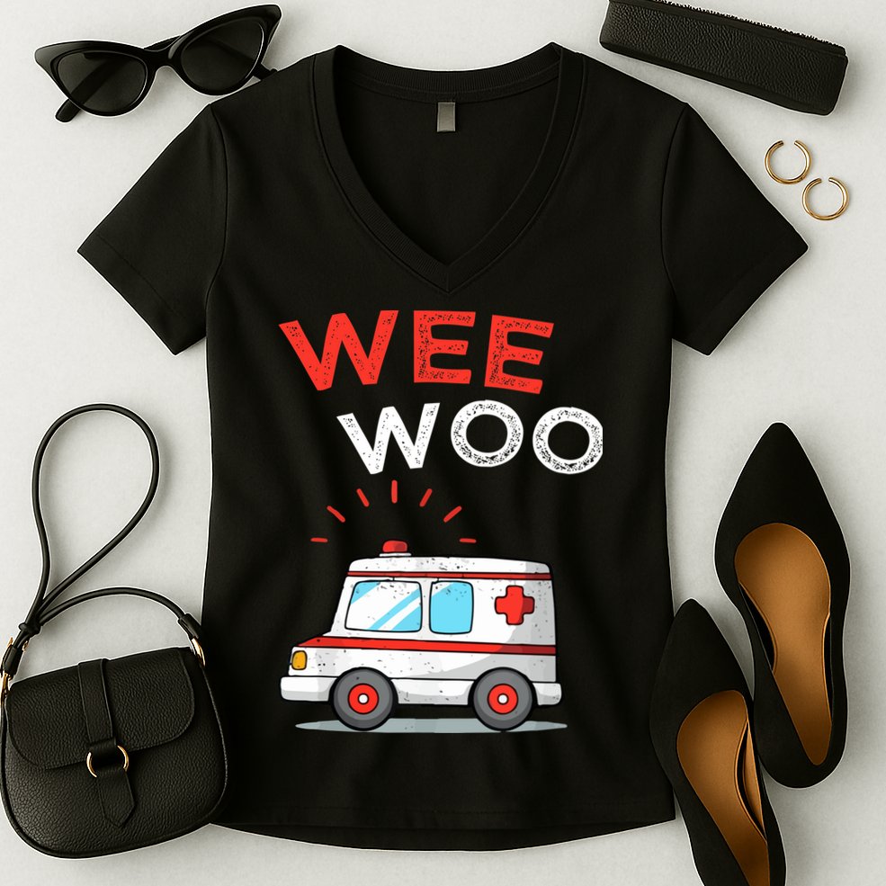 Wee Woo Ambulance Amr Funny Ems Emt Paramedic Women's V-Neck T-Shirt