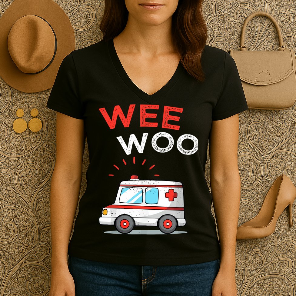 Wee Woo Ambulance Amr Funny Ems Emt Paramedic Women's V-Neck T-Shirt