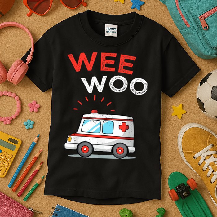 Wee Woo Ambulance Amr Funny Ems Emt Paramedic Kids T-Shirt