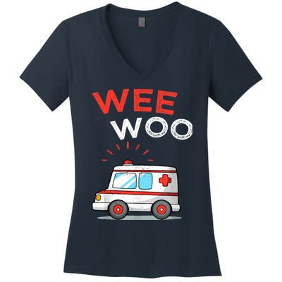 Wee Woo Ambulance Amr Funny Ems Emt Paramedic Women's V-Neck T-Shirt