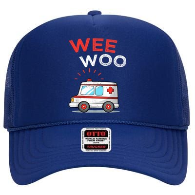 Wee Woo Ambulance Amr Funny Ems Emt Paramedic High Crown Mesh Back Trucker Hat