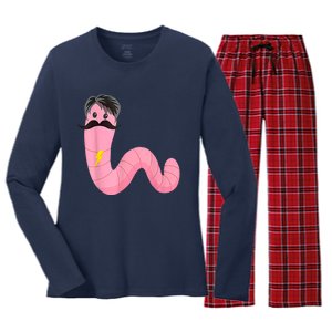 Worm With A Mustache James Tom Ariana Reality Women's Long Sleeve Flannel Pajama Set 