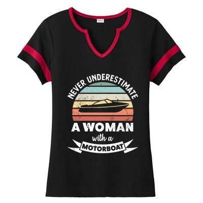 Wo With A Motorboat Funny Boating Gift Mom Gift Ladies Halftime Notch Neck Tee