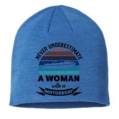 Wo With A Motorboat Funny Boating Funny Gift Mom Cute Gift Sustainable Beanie