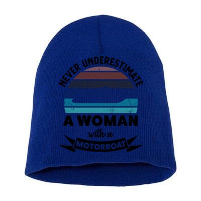 Wo With A Motorboat Funny Boating Funny Gift Mom Cute Gift Short Acrylic Beanie