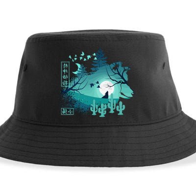 Wolf Wildlife animal Retro 80s Japan Anime japanese art  Sustainable Bucket Hat