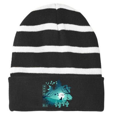 Wolf Wildlife animal Retro 80s Japan Anime japanese art  Striped Beanie with Solid Band