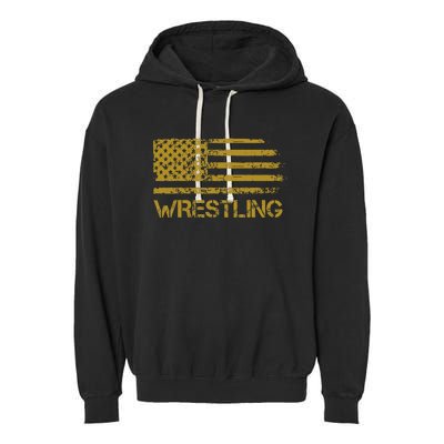 Wrestling Wrestler American Usa Flag Patriotic Vintage Garment-Dyed Fleece Hoodie