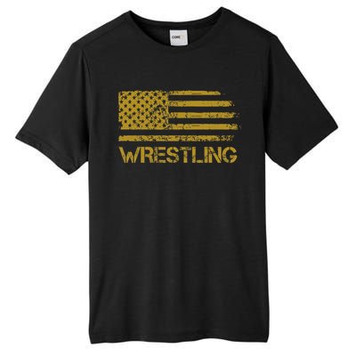 Wrestling Wrestler American Usa Flag Patriotic Vintage Tall Fusion ChromaSoft Performance T-Shirt