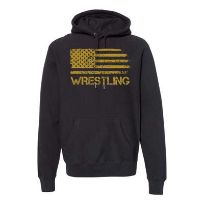 Wrestling Wrestler American Usa Flag Patriotic Vintage Premium Hoodie