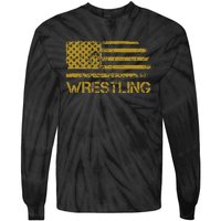 Wrestling Wrestler American Usa Flag Patriotic Vintage Tie-Dye Long Sleeve Shirt