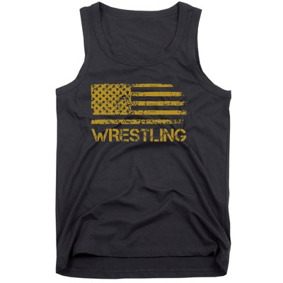 Wrestling Wrestler American Usa Flag Patriotic Vintage Tank Top