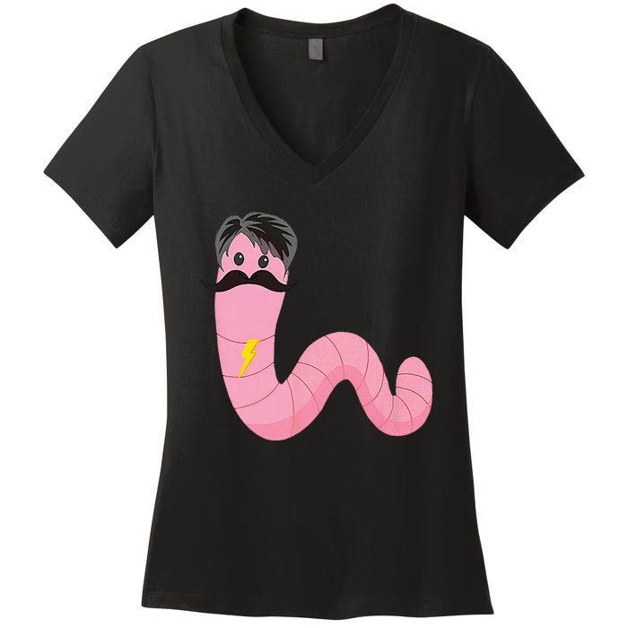 Worm With A Mustache James Tom Ariana Reality Women's V-Neck T-Shirt