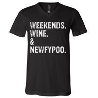 Weekends Wine And Newfypoo Funny Newfypoo Dog V-Neck T-Shirt