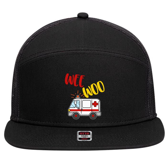 Wee Woo Ambulance Amr Funny Ems Emt Paramedic Gift 7 Panel Mesh Trucker Snapback Hat