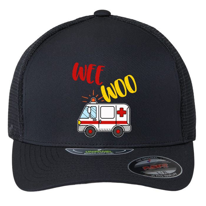 Wee Woo Ambulance Amr Funny Ems Emt Paramedic Gift Flexfit Unipanel Trucker Cap