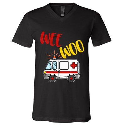 Wee Woo Ambulance Amr Funny Ems Emt Paramedic Gift V-Neck T-Shirt