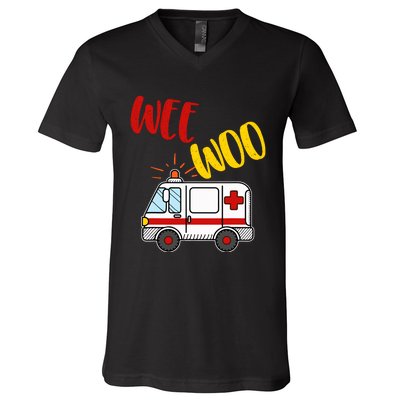 Wee Woo Ambulance Amr Funny Ems Emt Paramedic Gift V-Neck T-Shirt