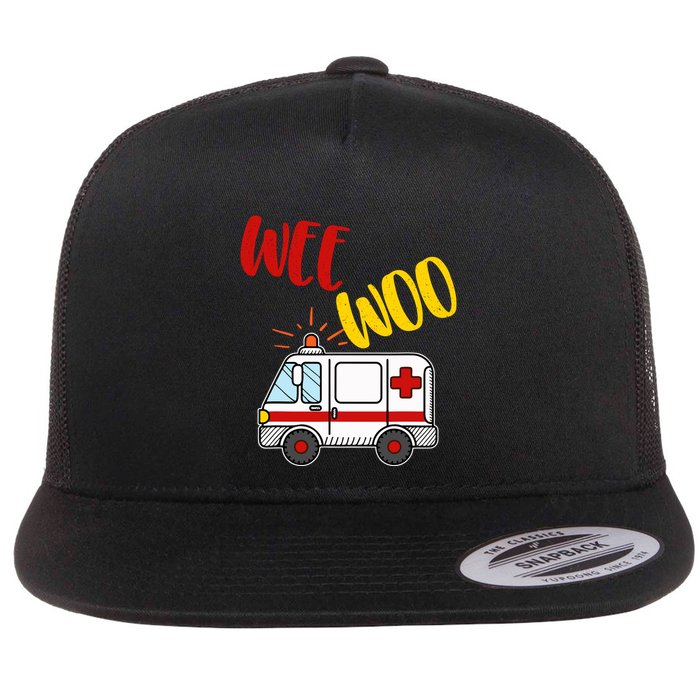 Wee Woo Ambulance Amr Funny Ems Emt Paramedic Gift Flat Bill Trucker Hat