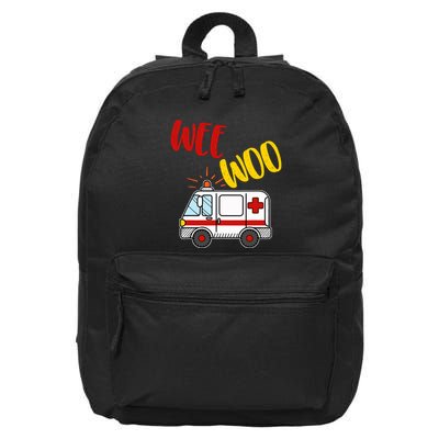 Wee Woo Ambulance Amr Funny Ems Emt Paramedic Gift 16 in Basic Backpack
